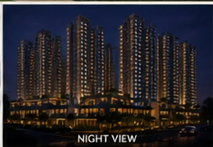 Night rendering of illuminated high-rise apartment towers